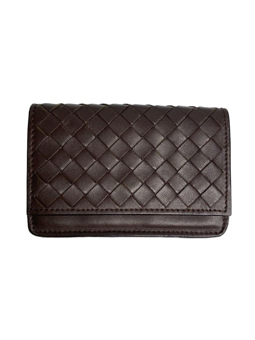 BOTTEGA VENETA Intrecciato Card Case Wallet Cowhide Leather Brown